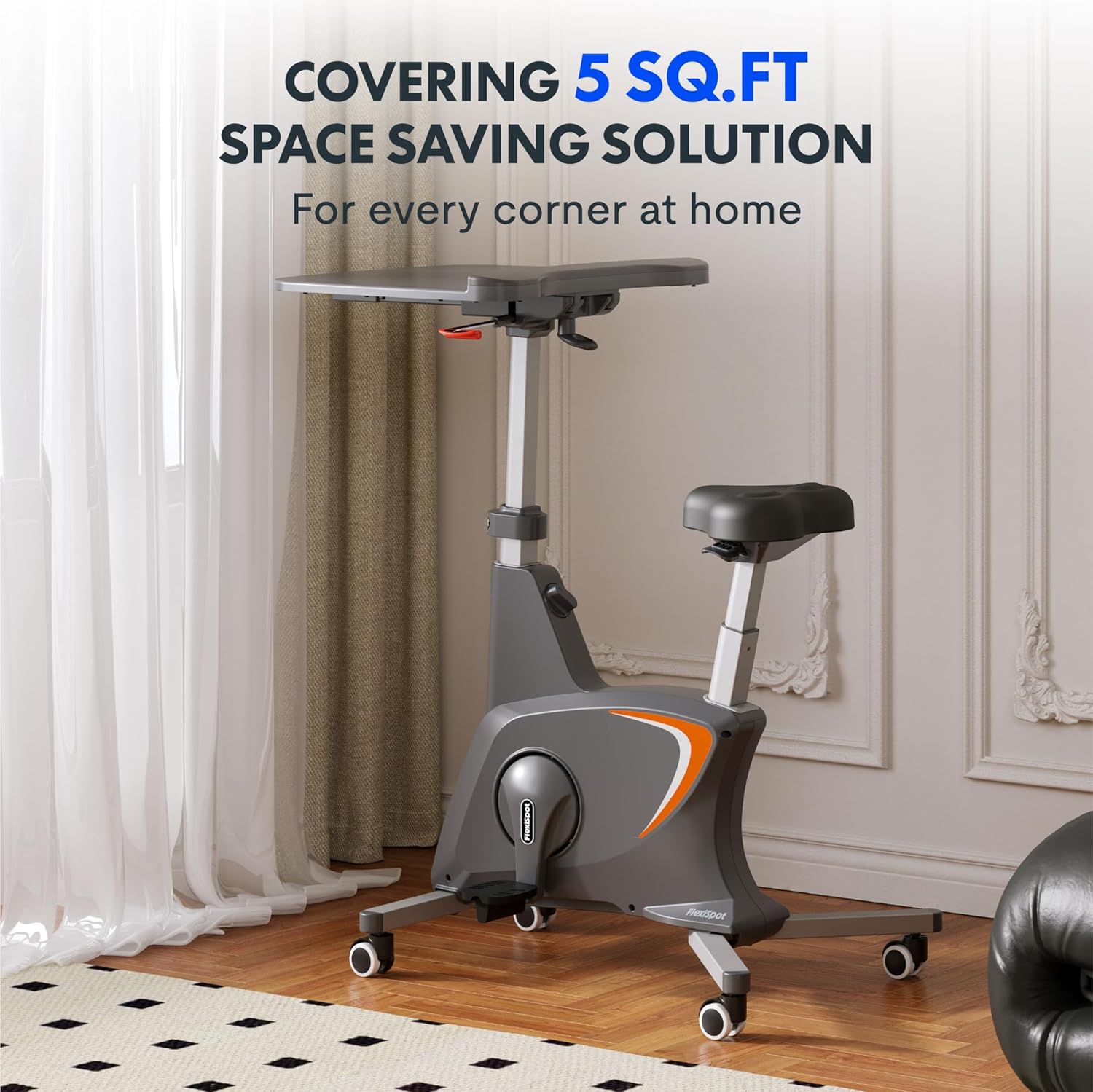 FLEXISPOT Exercise Bike with 2D Desktop, Space Saving Under Desk Bike with Removable Desk, Stationary Bikes Indoor Bikes with 300LBS Heavy Duty 8-Level Resistance Flywheel Optional LCD, V9PRO/V9MAX - Image 6