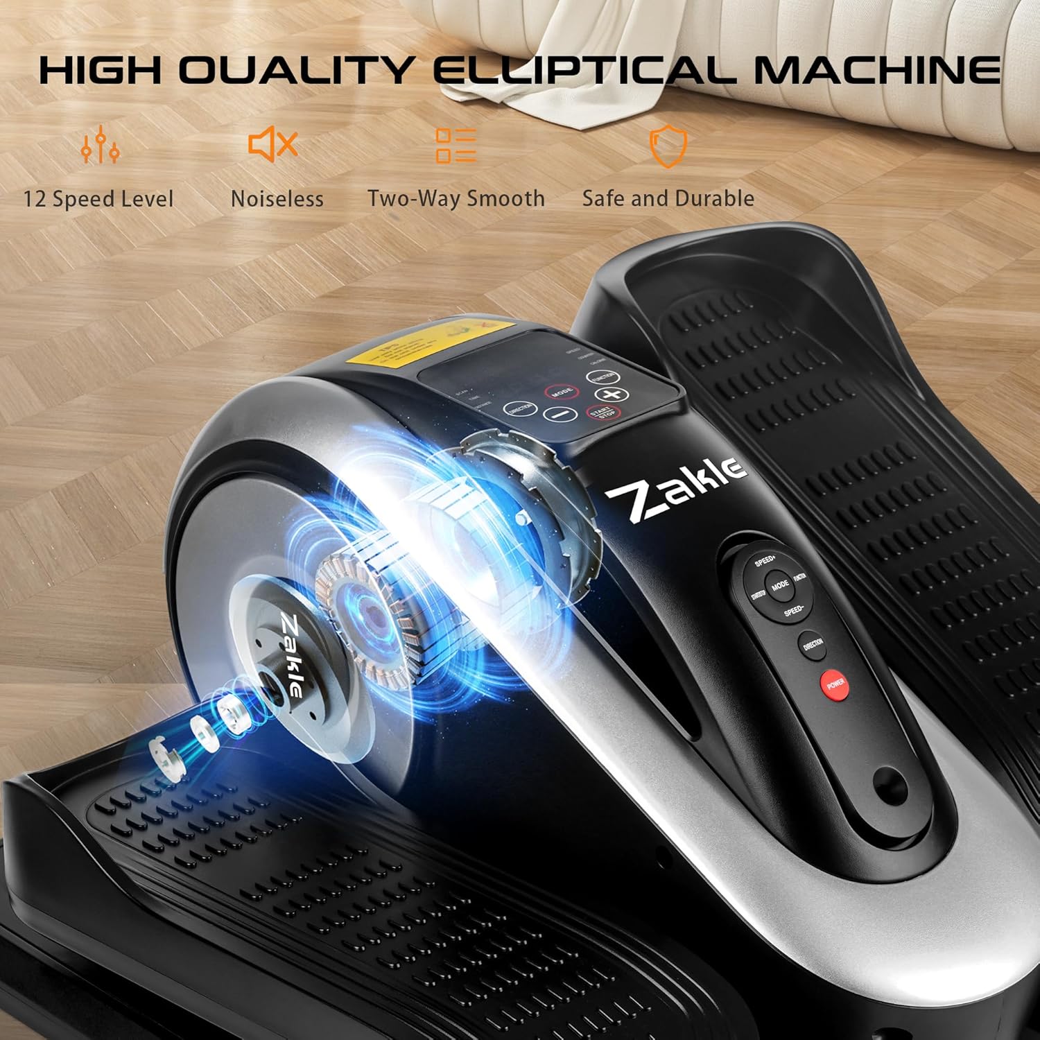 Zakle Under Desk Elliptical Machine, Electric Seated Pedal Exerciser w/Remote Control & 12 Adjustable Speeds, Fully Assembled Elliptical Training Machine for Home Office - Image 5