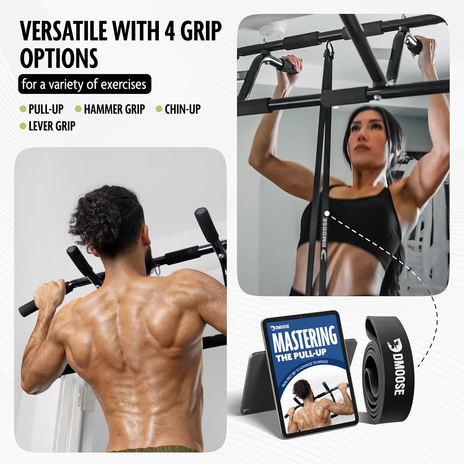 DMoose Fitness Pull Up Bar for Doorway - Upto 250 Lbs Capacity, No Screwing or Slipping, Hanging Pullup & Chin Up Bar for Door Frame - Multi Padded Grips for Strength Training with Installation Guide - Image 6