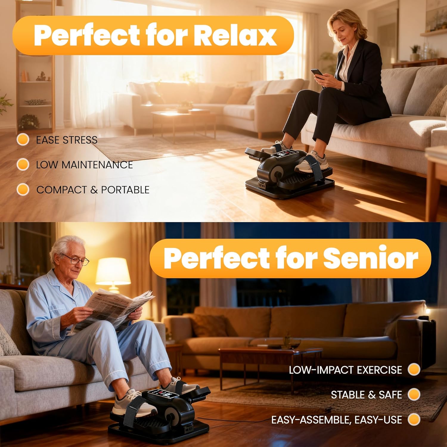 Under Desk Elliptical Machine, Ellipse Leg Exerciser as Seen on TV for Senior with Remote Control, Portable Quiet Electric Seated Pedal and 12 Adjustable Speed, Black - Image 6