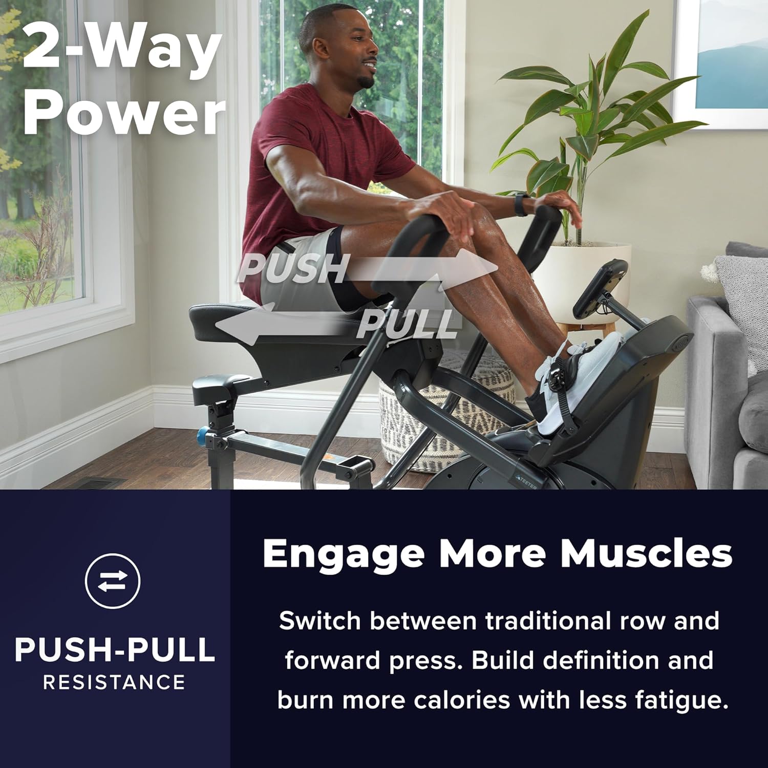 Teeter Power10 Rower with 2-Way Magnetic Resistance Elliptical Motion - Indoor Rowing Machine w/HRM Connectivity, Teeter Move App - Free Classes & Coaching - Image 2