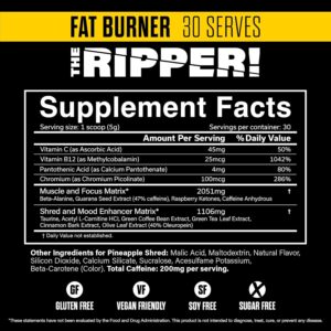 JNX SPORTS The Ripper! Shredding Thermogenic Fat Burner – Pineapple Shred 30 Servings | Advanced Fast Acting Thermogenic Pre-Workout, Appetite Suppressant for Men & Women