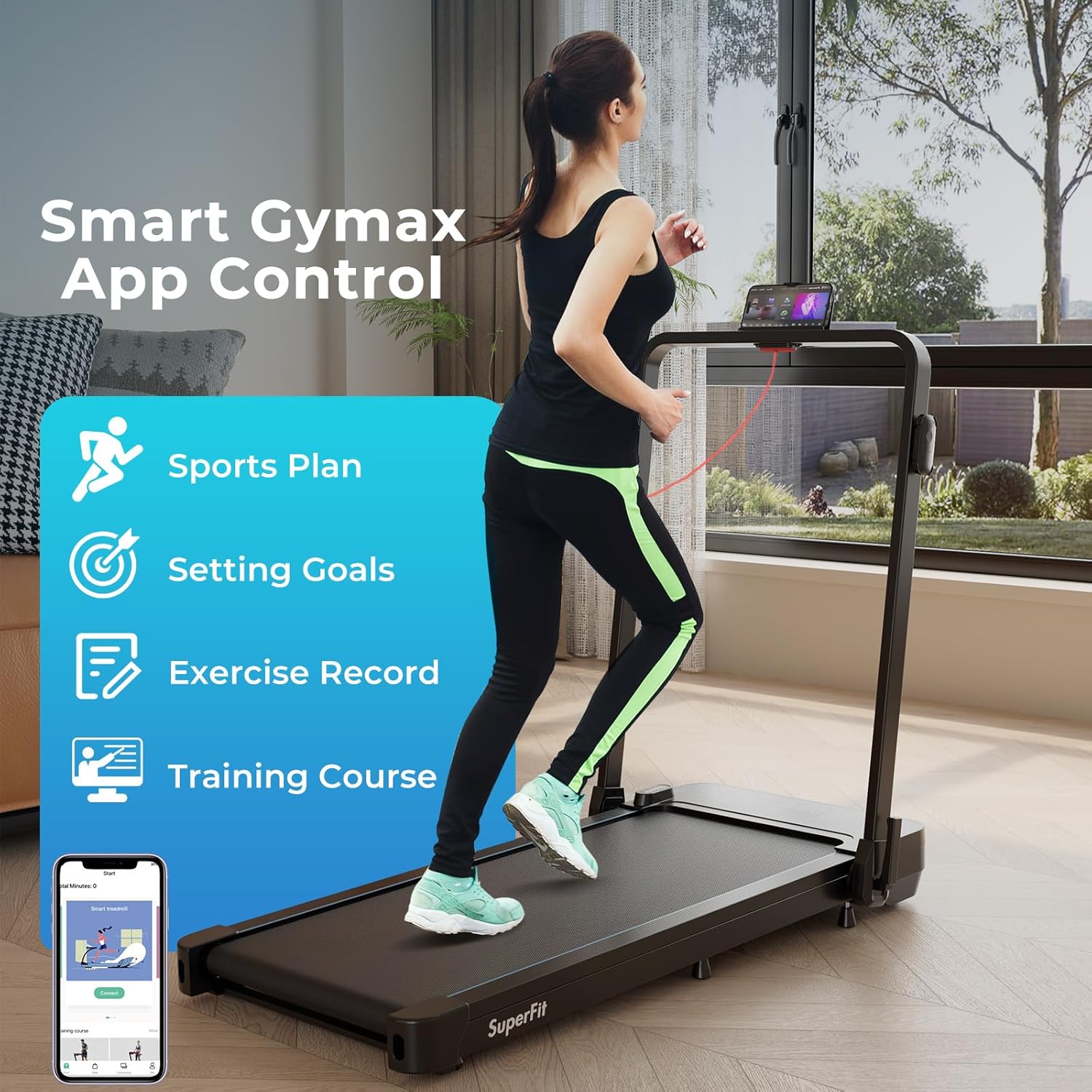 Goplus 2 in 1 Folding Treadmill, 300 LBS Capacity Walking Pad with Handle Bar, Under Desk Treadmill with Remote & APP Control and LED Display, Foldable Portable Treadmills for Home Small, Office - Image 7