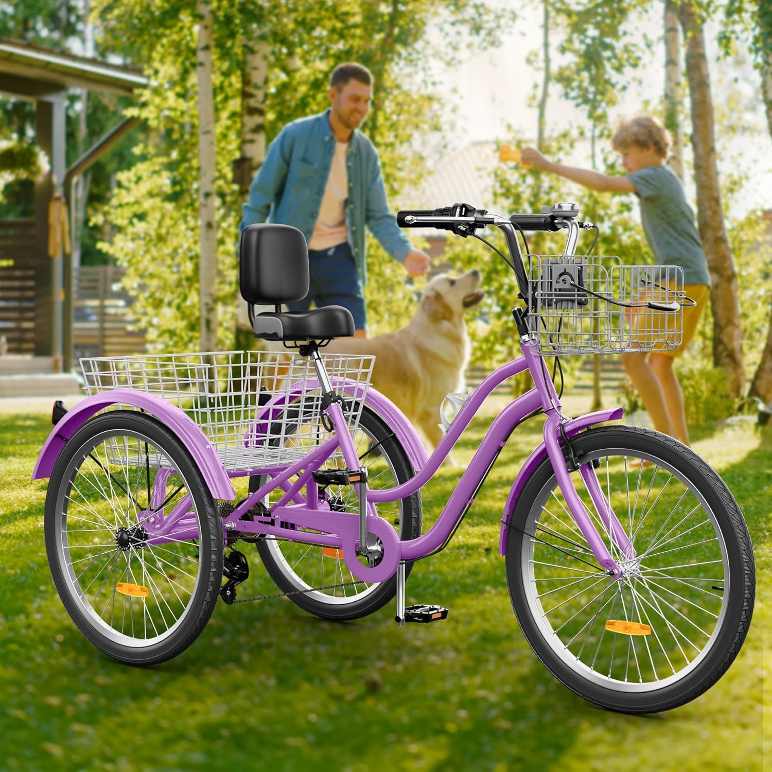 YITAHOME 24 & 26 Inch Adult Tricycle, 1 & 7 Speed 3 Wheel Bikes, Large Seat with Backrest Trike for Adults with Front & Rear Baskets, Cruiser Bike for Seniors Women Men Commute Picnic Outdoor - Image 7