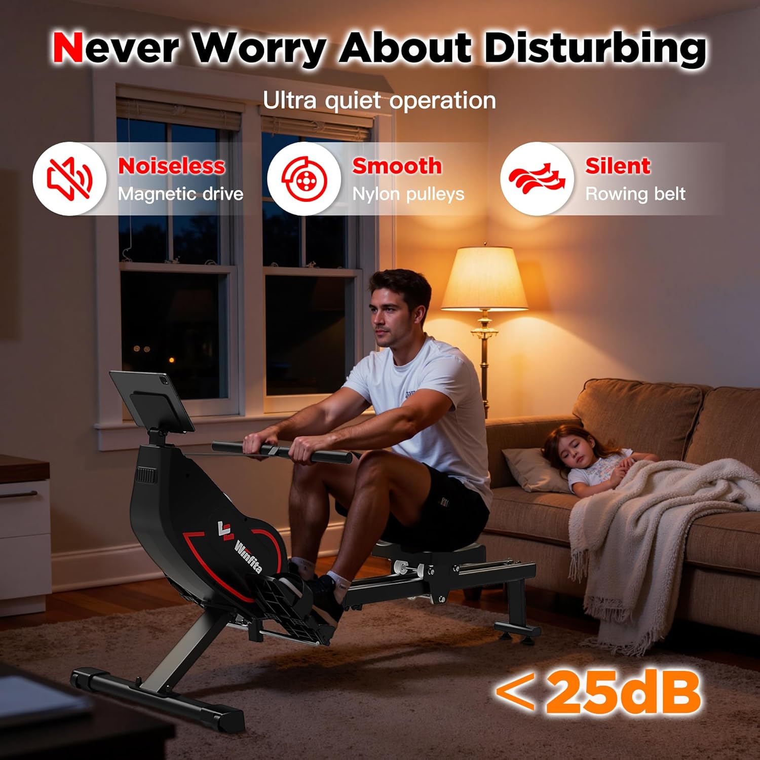 Rowing Machines for Home,Quiet Resistance Magnetic Rower Machine with 32 Levels,350lb Weight Capacity,Compact Dual Slide Rail,LED Monitor & Comfortable Seat,App Supported&Tablet Holder - Image 5