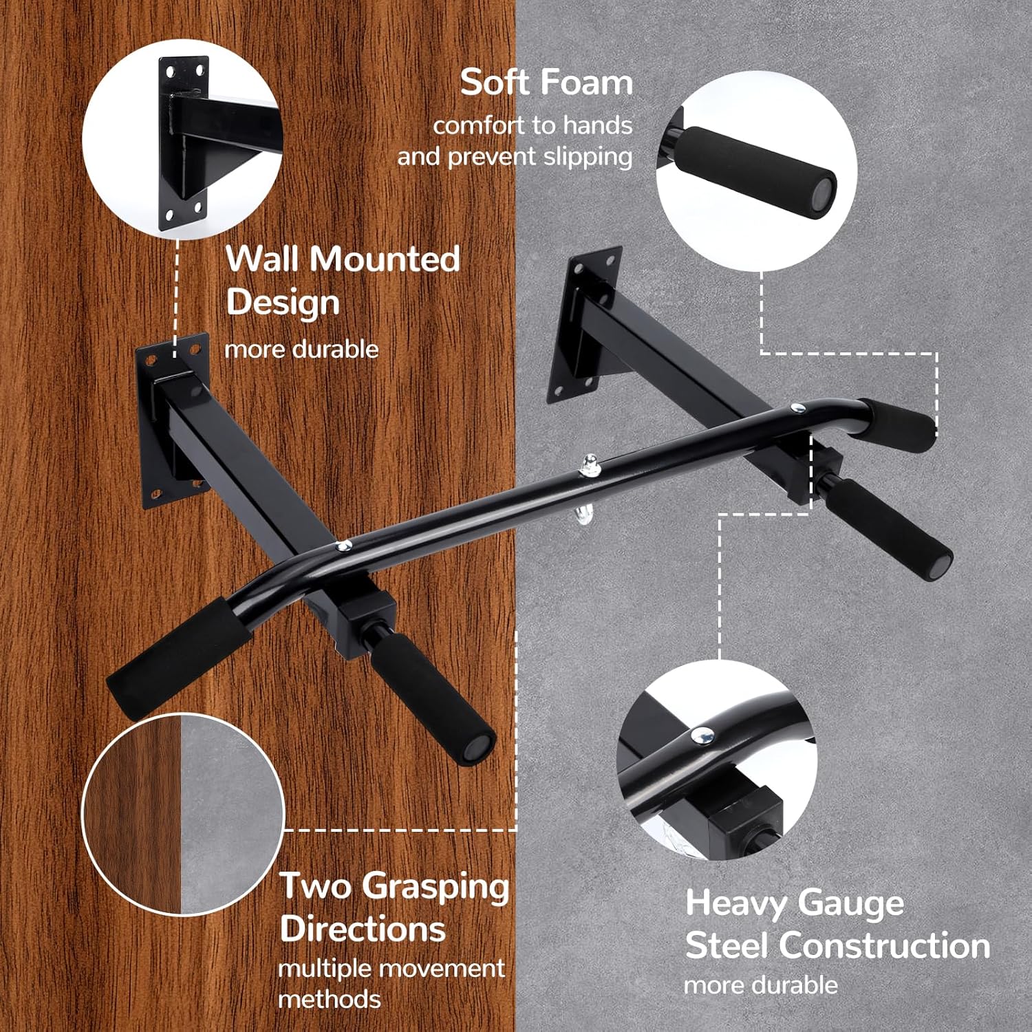 Pull Up Bar Wall Mounted Multifunctional Wall Mounted Pull Up Bar for Home Gym Workout Strength Training Equipment - Image 3