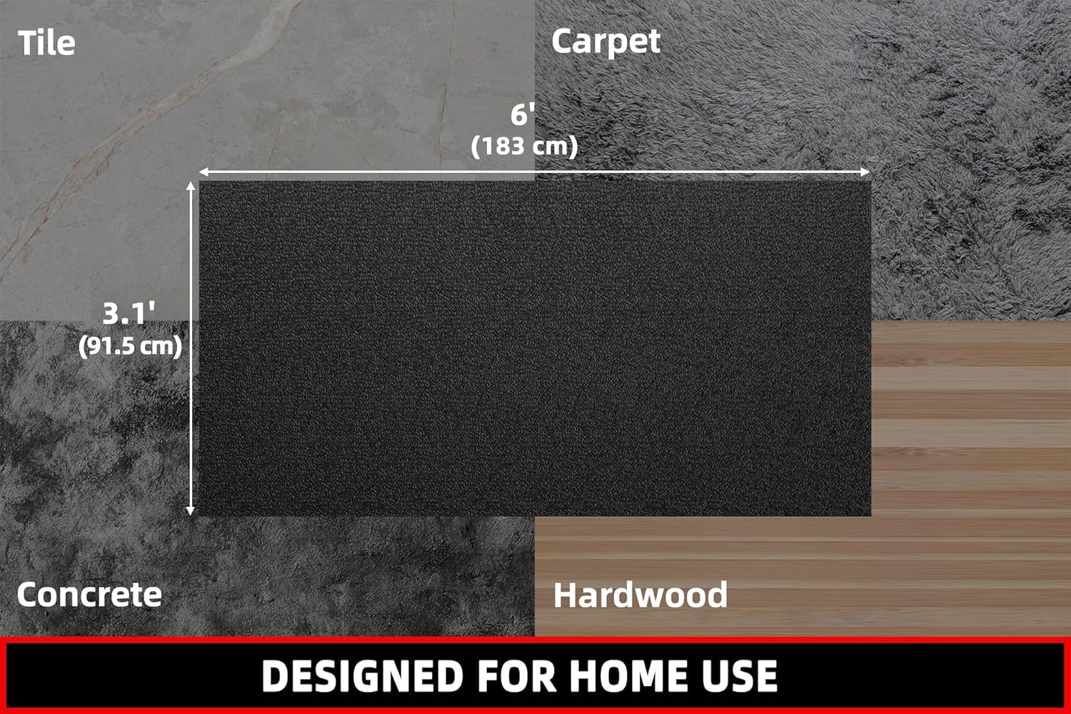 Treadmill Mat, 7'x3'/6'x3'/6'x2.5'/5.6'x2'/4'x2', 6mm Thick Exercise Equipment Gym Mat for Hardwood FloorCarpet, Compatible with Peloton Bike, Indoor Spin Bike, Elliptical - Image 9