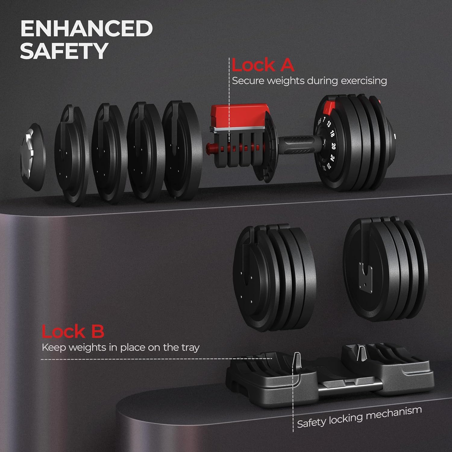 Yaheetech Adjustable Dumbbell Set 28/40/52.5/90LBS Adjustable Dumbbells Fast Adjust Dumbbell Weight Set with Anti-Slip Handle and Tray for Men/Women Home Gym Strength Training Equipment Single/Pair - Image 4