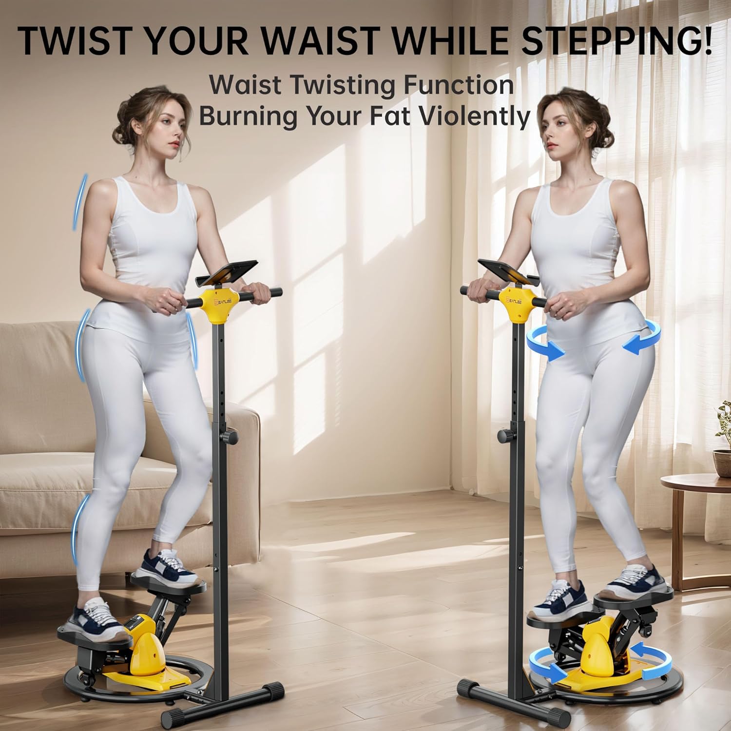 Twist Stepper Machine with Adjustable Handlebar, Added Waist Twisting Function, Quiet Stair Stepper for Exercise at Home, Mini Stepper Machine with 300 LBS Capacity, Fitness Stepper with LCD Monitor - Image 2