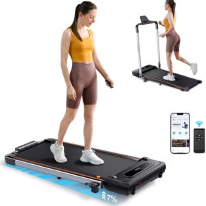 Foldable Treadmill with 7% Incline, Portable Under Desk Folding Walking Pad 0.6-7.5mph with Handle, Remote and App, 265lbs,No Assembly Needed
