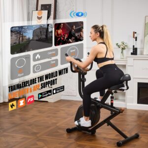 3 in 1 Exercise Bike,Squat Machine,8-level Adjustable Magnetic Bike for Home with App,Squat Rowing Machine, Low Noise Indoor Cycling Bike with 300lbs Weight Capacity,Home Workout Machine