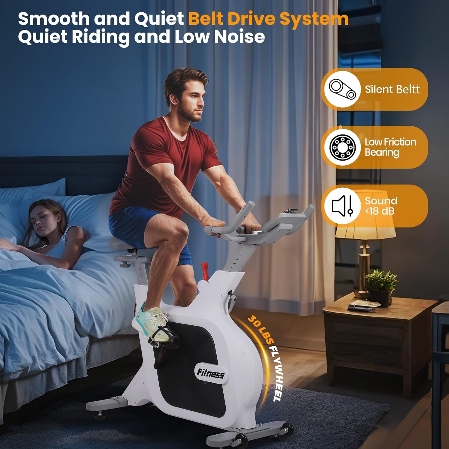 Exercise Bike, Stationary Bikes for Home with 32-Level Quiet Magnetic Resistance, Electromagnetic Spin Bike with LCD Display for 7 Types of Data, Including Pulse, Calories, and Distance Etc - Image 6