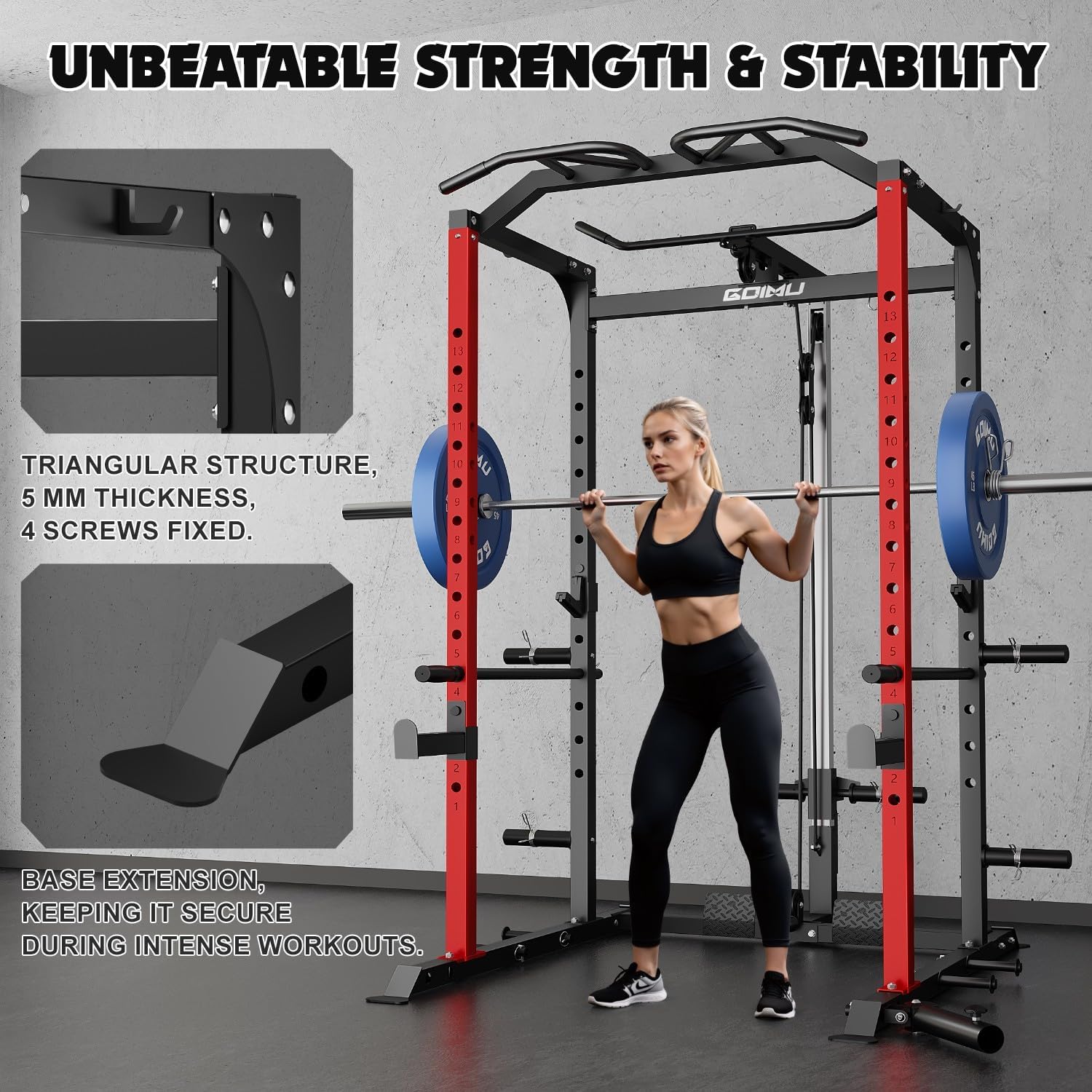 C1-V4 Power Cage, 2000LBS Squat Rack with LAT Pulldown, Multi-Function Weight Cage Strength Training Machine, Workout Cage with More Attachments for Home Gym Garage - Image 6