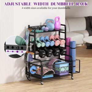 400LBS Dumbbell Rack, VOPEAK Adjustable Weight Rack for Home Gym, Home Gym Storage Rack for Yoga Mat Kettlebells and Strength Training Equipment, Weight Storage Rack for Dumbbells with Wheels