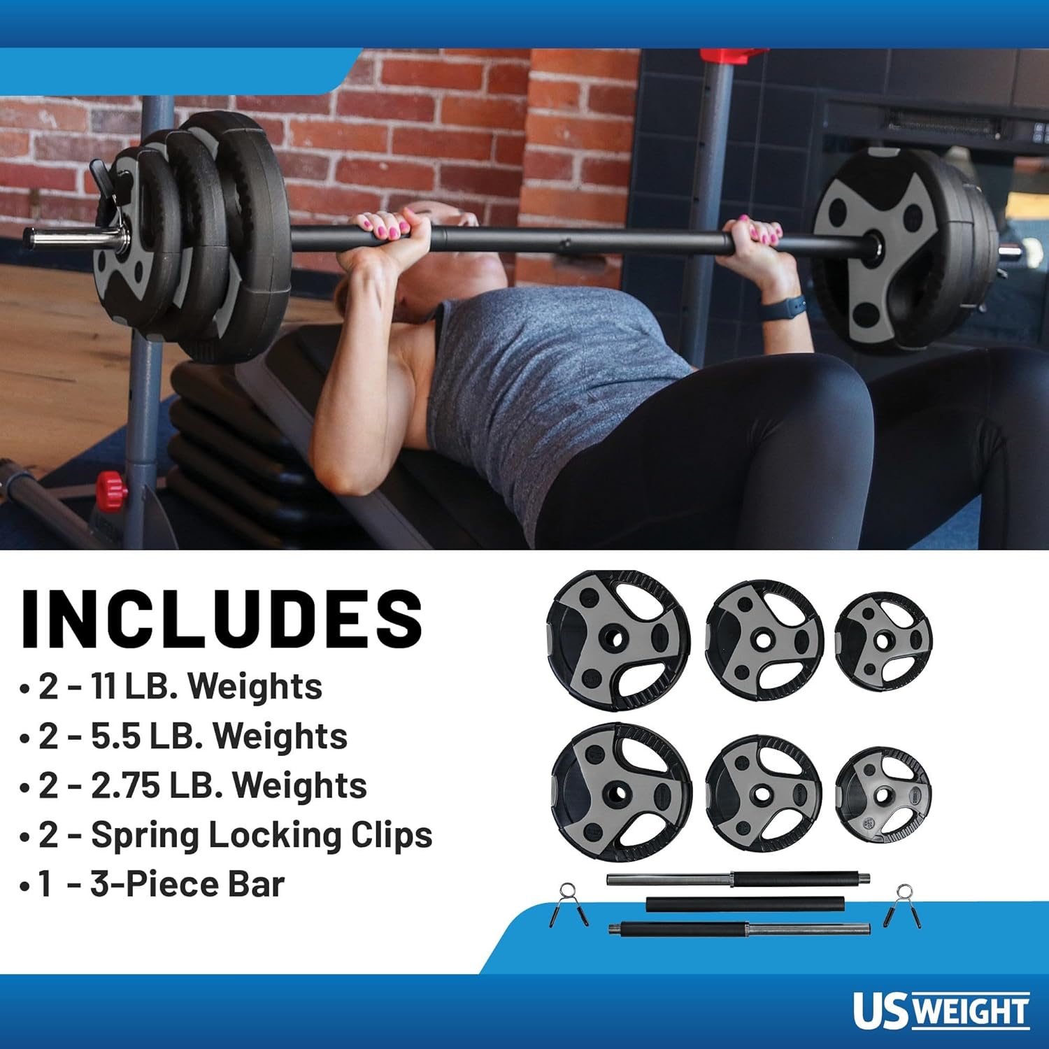 US Weight 43 LB Barbell Weight Set for Home Gym with 55” padded Bar, Adjustable Weights for Exercise, Lifting and to Build Muscle - Image 3