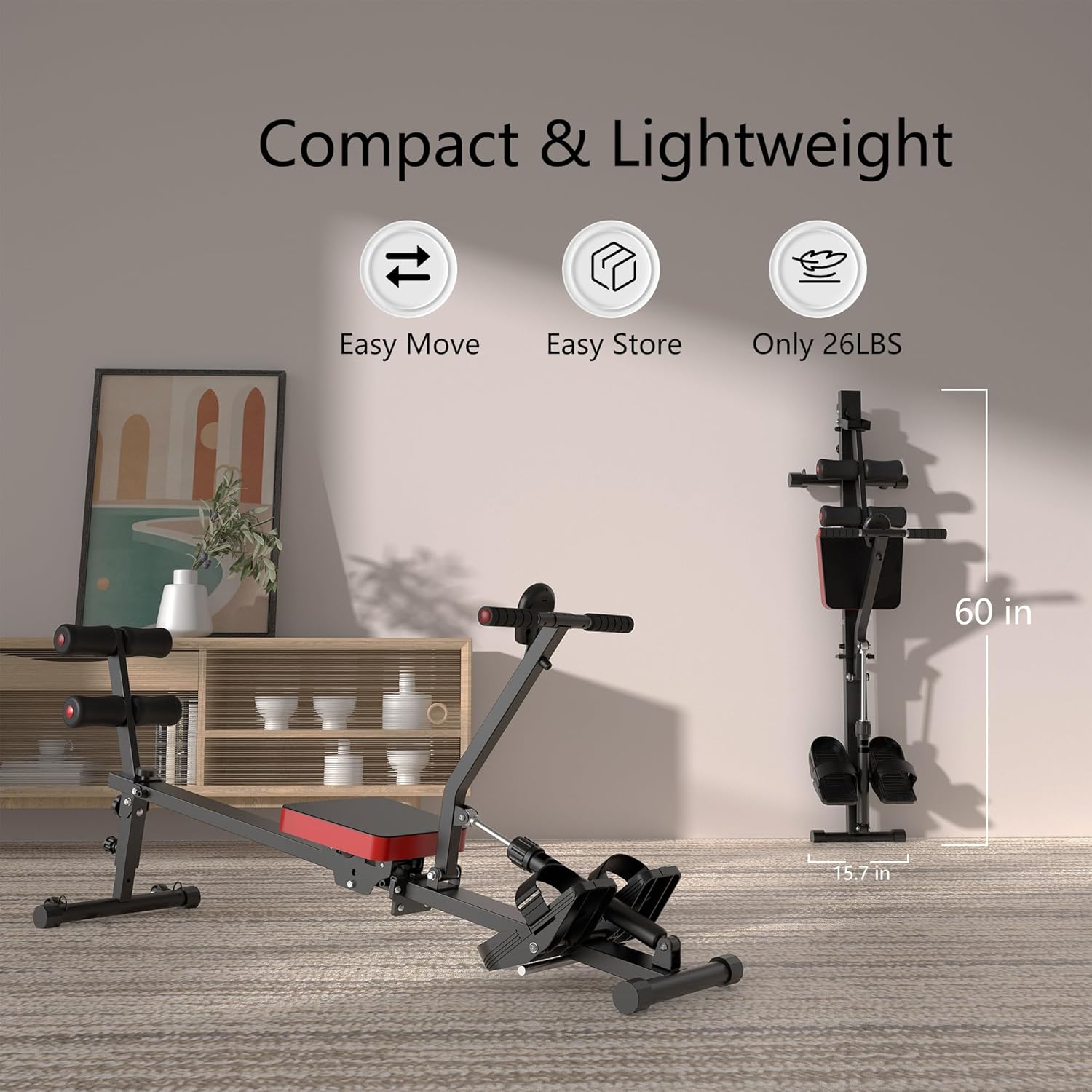 Magnetic Rowing Machine for Home Adjustable 8-Speed Booster Burn Fat & Sculpt Muscles Supports Up to 265 LBS Phone/Tablet-Ready Design - Image 7