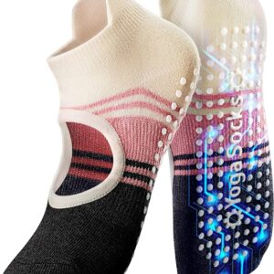 Non-Slip Pilates Yoga Socks with Grips for Women – Stylish Crew Socks for Barre, Ballet, and Workout (Size 5-9)