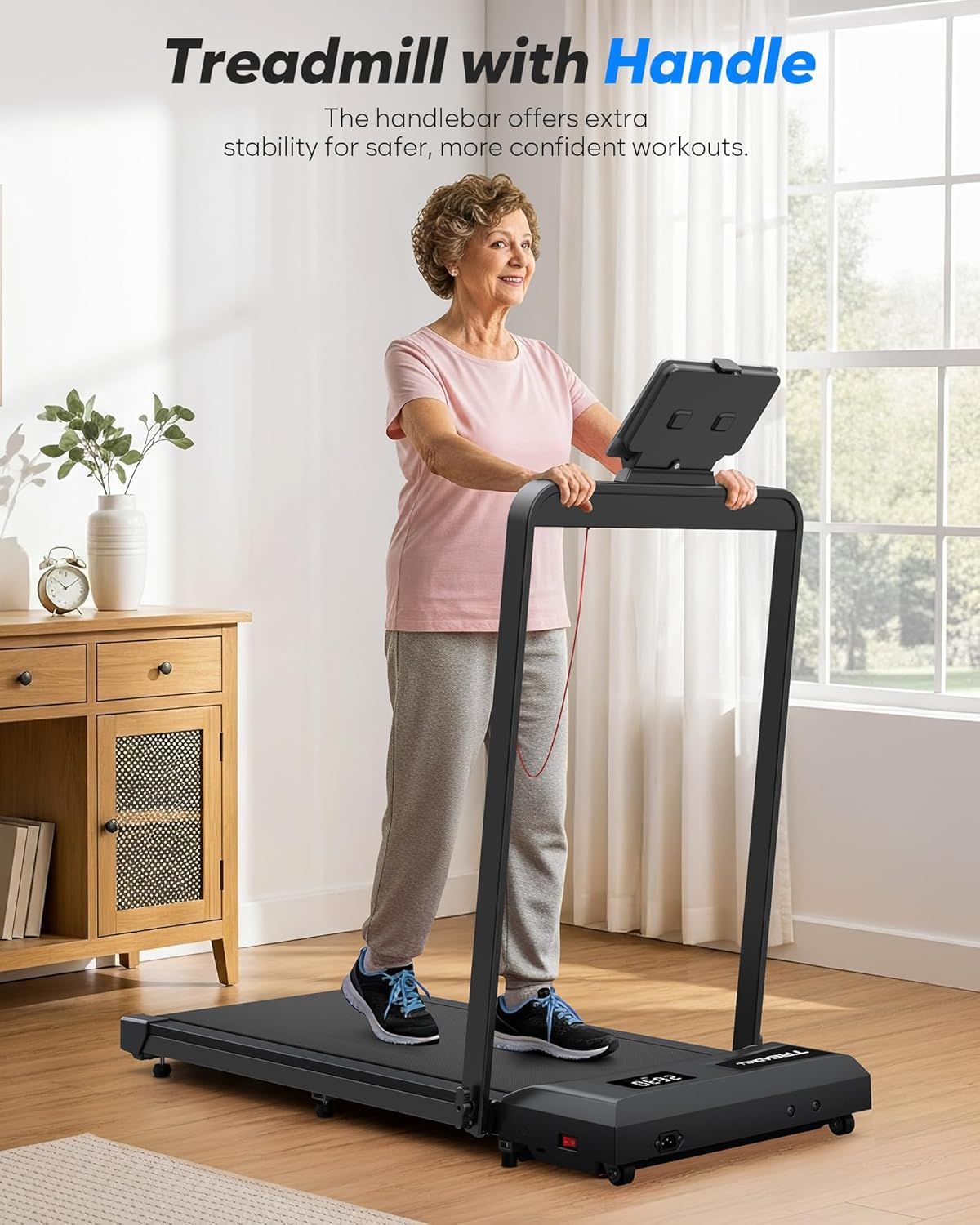 Foldable Treadmill with 10% Incline, Compact Walking Pad Treadmill with Safety Handle Bar, 3.0HP Quiet Under Desk Treadmills for Home/Office, 320 LBS Capacity, APP & Mute Remote Control - Image 5