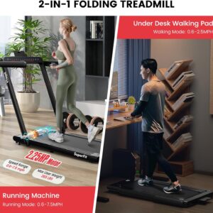 GYMAX Walking Pad, Dual LED Display Free Installation Running Machine w/Smart App/Remote Control & Bluetooth Speaker, 2 in 1 Foldable Portable Under Desk Treadmill for Small Space Home Office