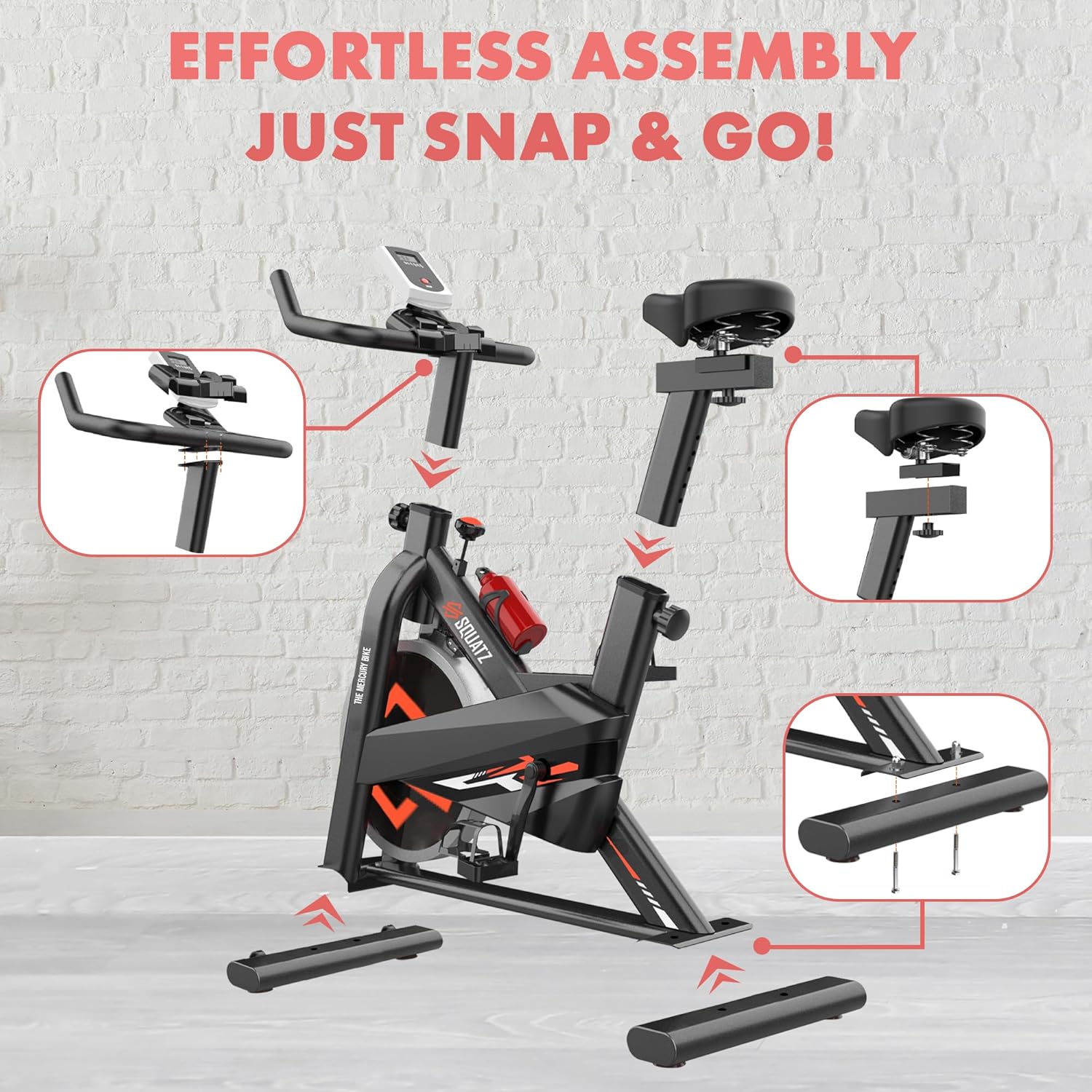 SQUATZ Stationary Cycling Bike Exerciser - Indoor Exercise Bicycle With Training Console, 4-Way Adjustable Seat and Handlebar, 8 Resistance Levels, Workout Equipment for Home Gym - Image 6