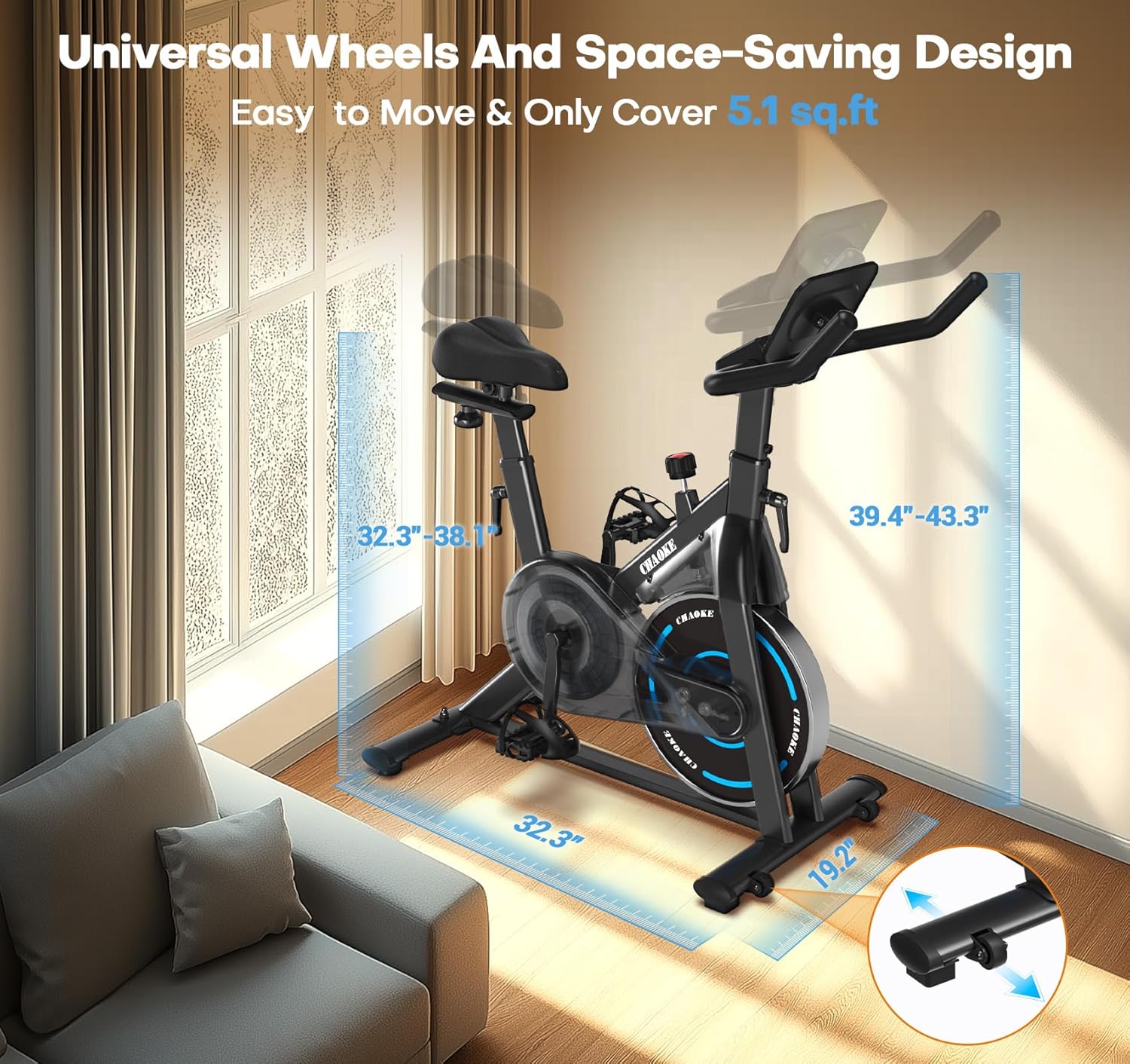 Exercise Bike, CHAOKE Quiet Magnetic Resistance 300LB Capacity Stationary Bike for Home with App Compatible, Indoor Bike with Comfortable Seat and Digital Display - Image 9