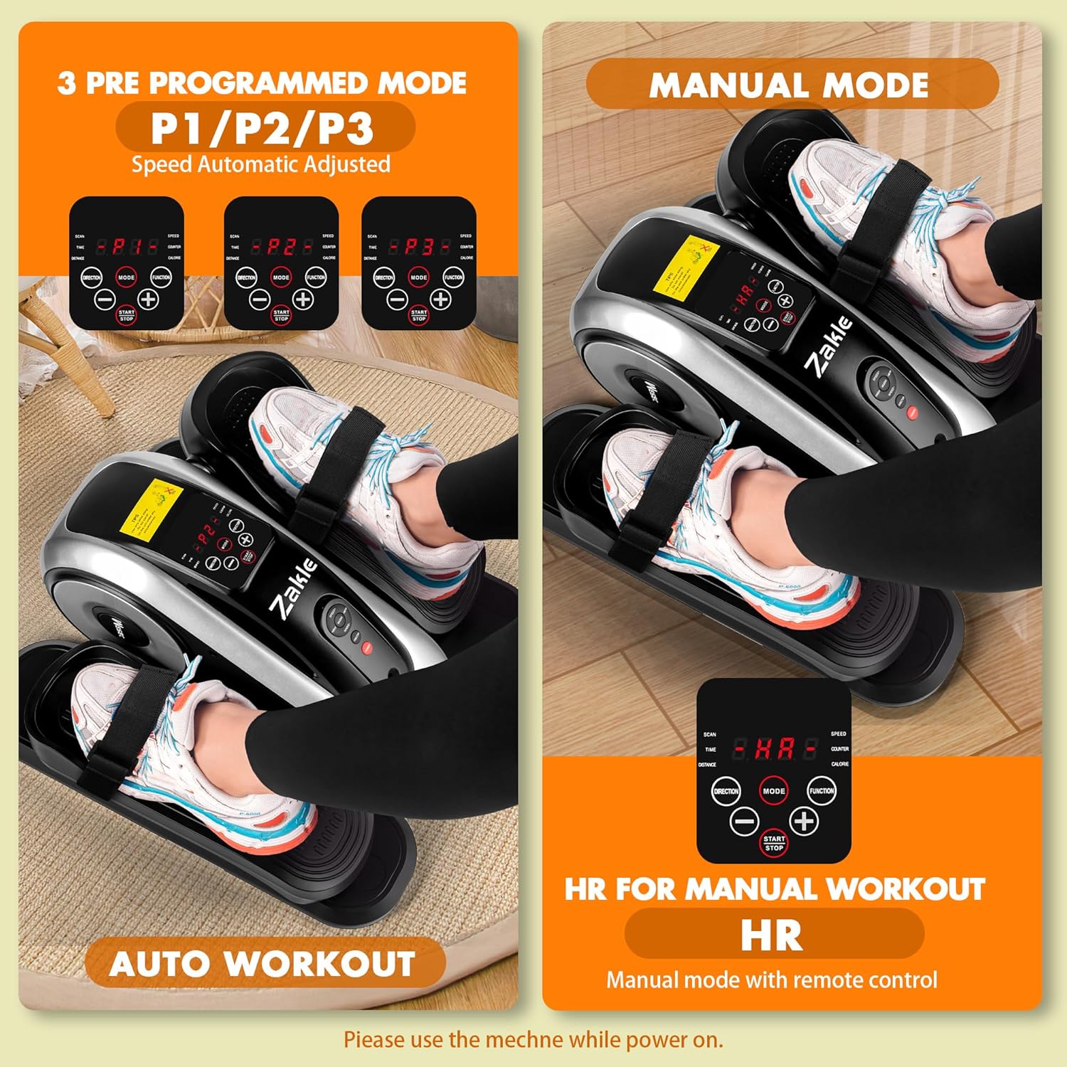 Zakle Under Desk Elliptical Machine, Electric Seated Pedal Exerciser w/Remote Control & 12 Adjustable Speeds, Fully Assembled Elliptical Training Machine for Home Office - Image 3