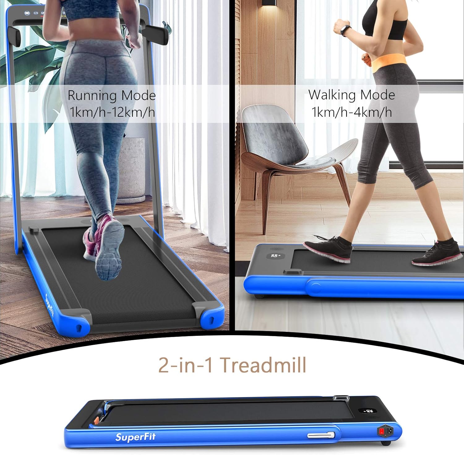 Goplus 2 in 1 Folding Treadmill with Dual Display, 2.25HP Superfit Under Desk Electric Pad Treadmill, Installation-Free, Blue Tooth Speaker, APP Control, Remote Control, Walking Jogging for Home - Image 2