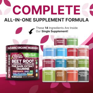 Clean Nutra Organic Beet Root Capsules L Arginine L Citrulline Pine Bark Nitric Oxide Beetroot Powder Arginine Citrulline Supplement Pre Workout Supplements Extract – 120 Vegan Pills