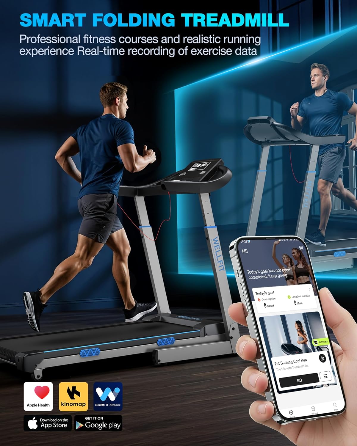WELLFIT Auto Incline Folding Treadmill - 10% Incline Desk Walking Pad Treadmill with Handlebar, 400 lbs Heavy-Duty Capacity, Space-Saving Quiet Under-Desk Design for Home Office, Seniors & Fitness - Image 7