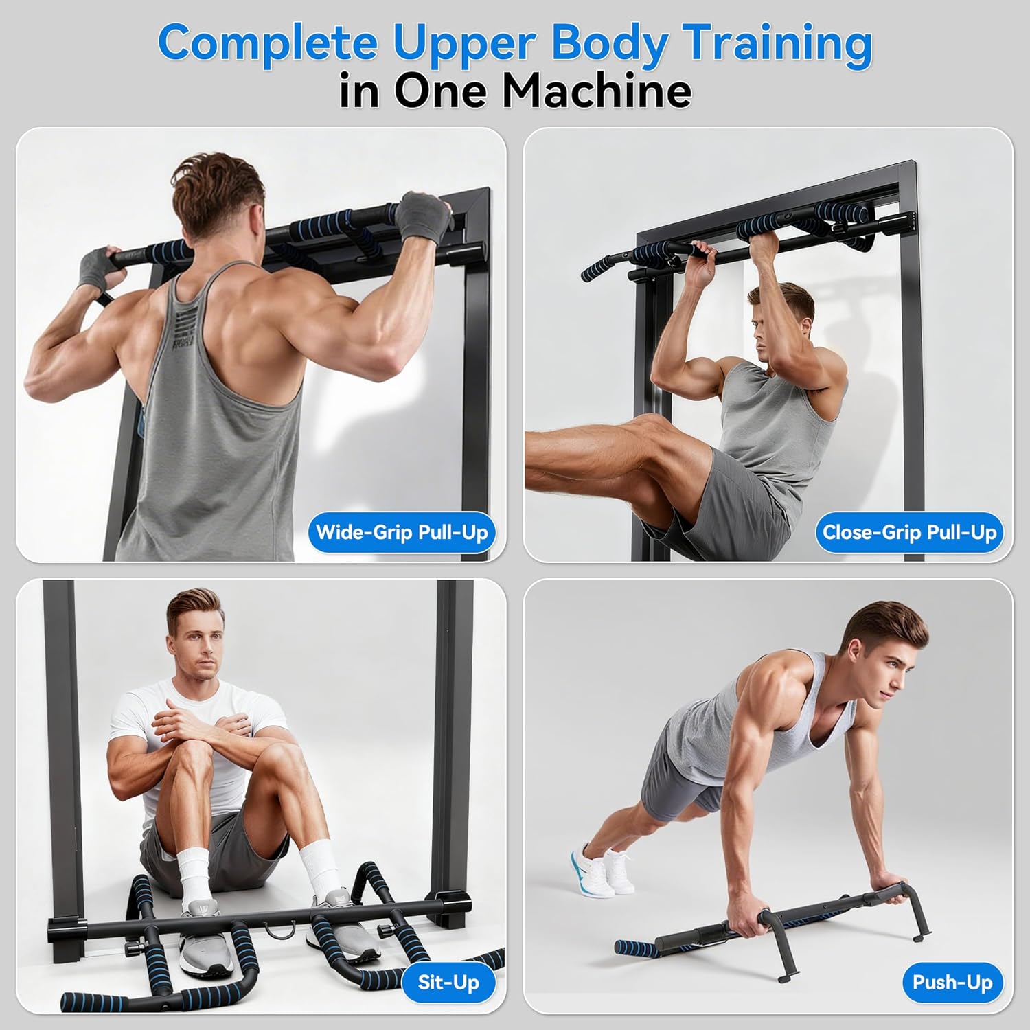 EPHESPORT New Version Pull Up Bar with Resistance Bands, No Screwing Pullup Bar for Doorway, Ergonomic Grip, USA Original Patent Design, 440 Lbs Capacity, Chin Ups Strength Training Equipment - Image 3