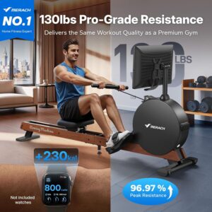 MERACH Pro-Grade Rowing Machines for Home, Smart Magnetic Rowing Machine with Self-Generation, Double Resistance and 400 LBS MAX Load, Wooden Tracks for Silent Sliding, MERACH App 1000+ Course & Games
