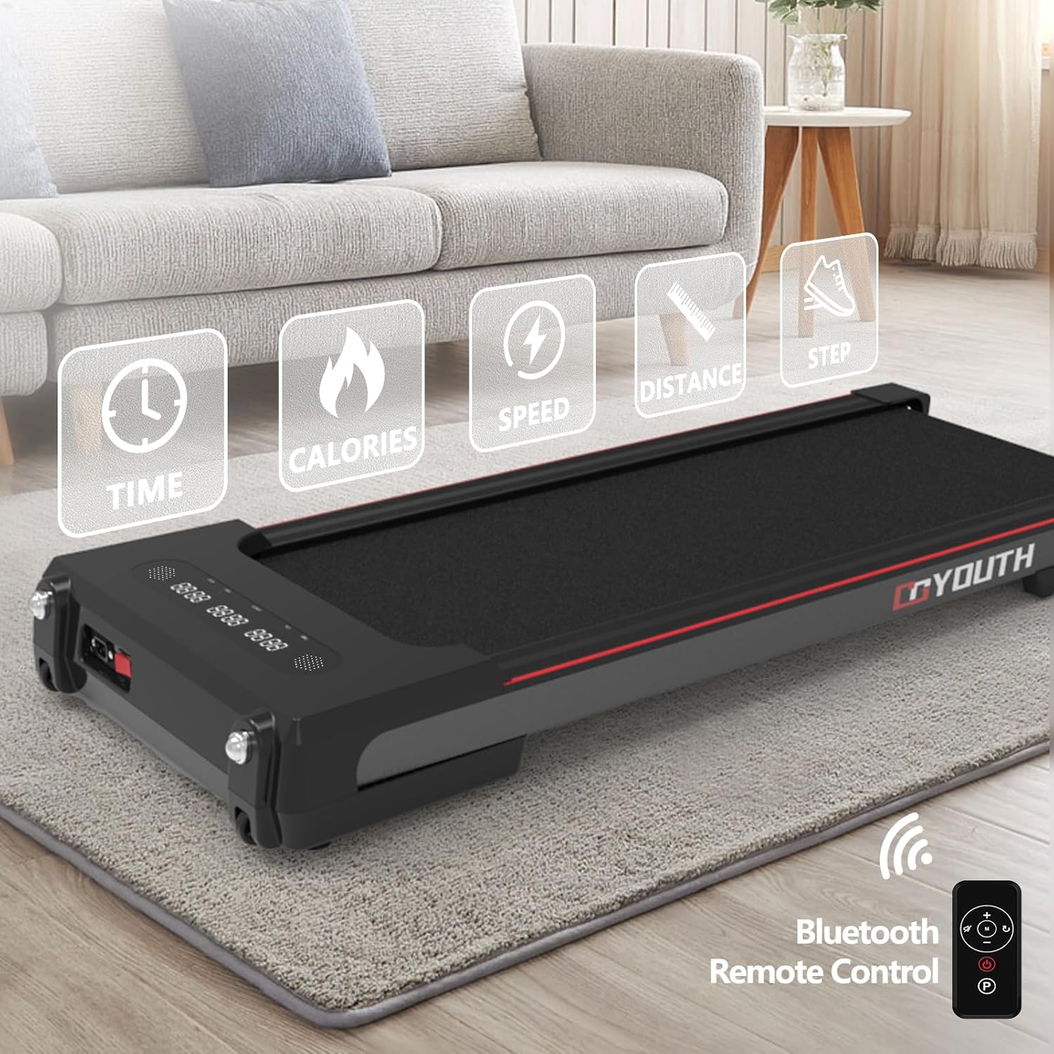 GOYOUTH 2 in 1 Under Desk Electric Treadmill Motorized Exercise Machine with Wireless Speaker, Remote Control and LED Display, Walking Jogging Machine for Home/Office Use - Image 2