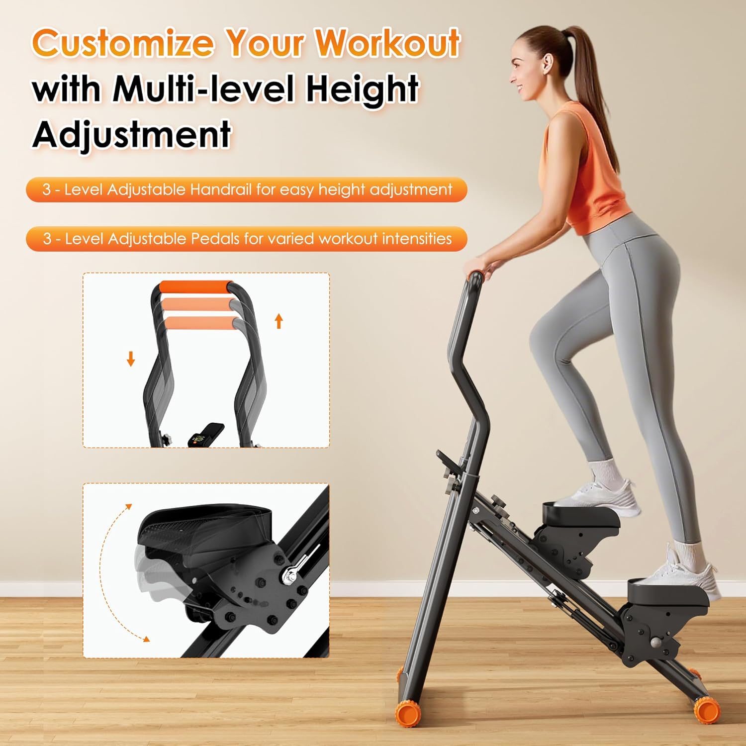 SogesPower Stair Stepper for Home Gym,Folding Vertical Stair Climber with Adjustable Handlebar & Pedals,Cardio Stair Master for Full-Body Workout,Climbing Exercise Machine for Women Men - Image 4
