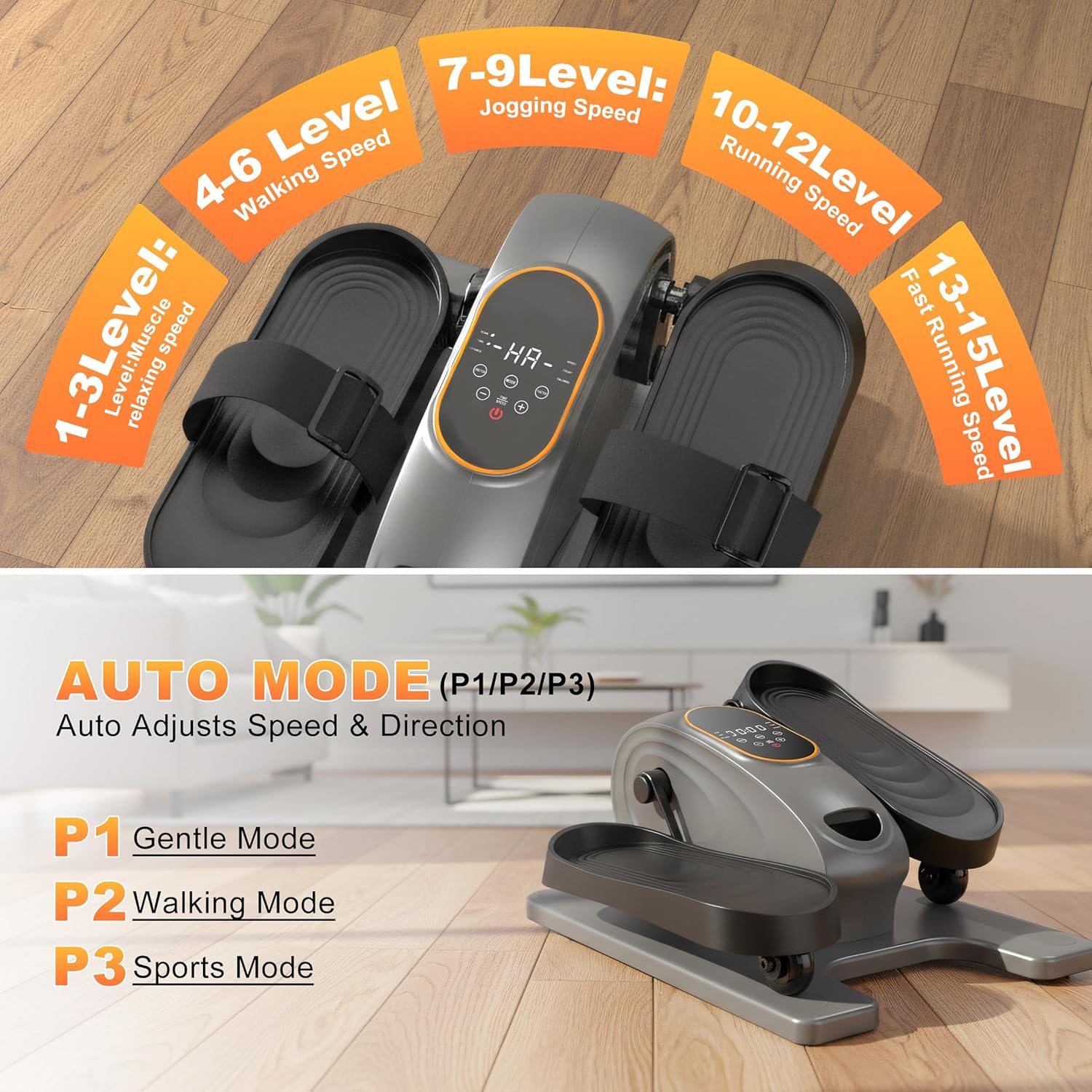 Mini Under Desk Elliptical Low Impact Electric Leg Exerciser As Seen on TV for Seniors with 15 Adjustable Speed Quiet & Portable for Home and Office with Non-Slip Mat & Foot Straps - Image 3