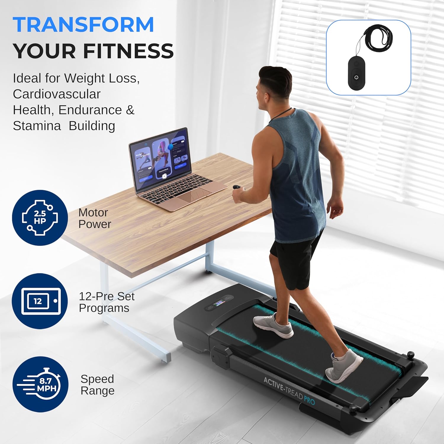 SereneLife Walking Pad Treadmill with Remote Control, 0.6 – 8.7 MPH Smart Speed Control, Walking Mat, Under Desk Treadmill for Home Office, Shock Absorption, App Support, 265lbs Limit - Image 4