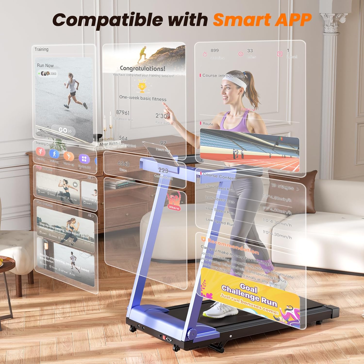 Treadmills for Home, 4-in-1 Foldable Treadmill with Incline, 300 LBS Capacity Running Treadmills for Home Small Spaces with Handles, 3.0 HP Folding Treadmill with Smart APP - Image 5