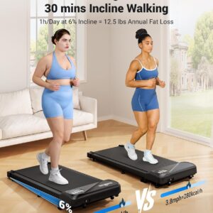 THERUN Walking Pad Treadmill Under Desk, Portable Mini Treadmill for Home/Office, Walking Pad Machine with 2.5HP and 265 lbs Weight Capacity Remote Control LED Display