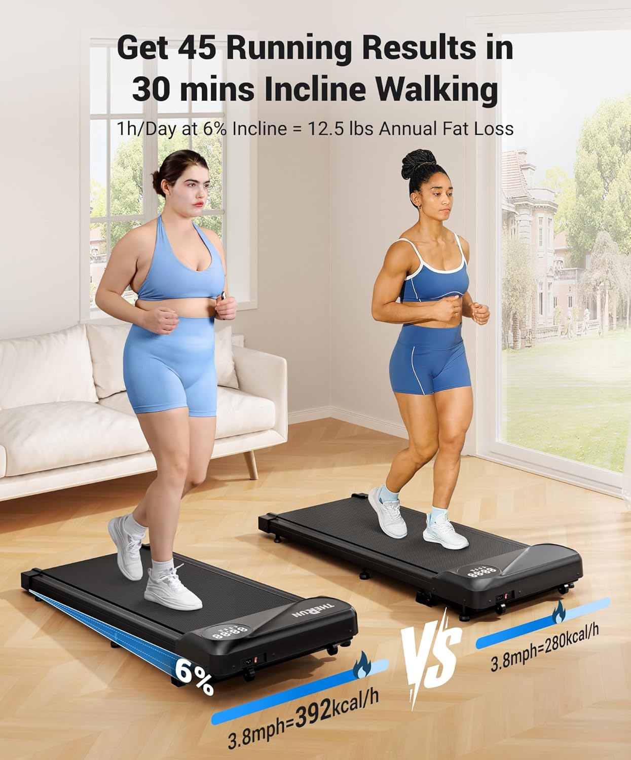 THERUN Walking Pad Treadmill Under Desk, Portable Mini Treadmill for Home/Office, Walking Pad Machine with 2.5HP and 265 lbs Weight Capacity Remote Control LED Display - Image 2