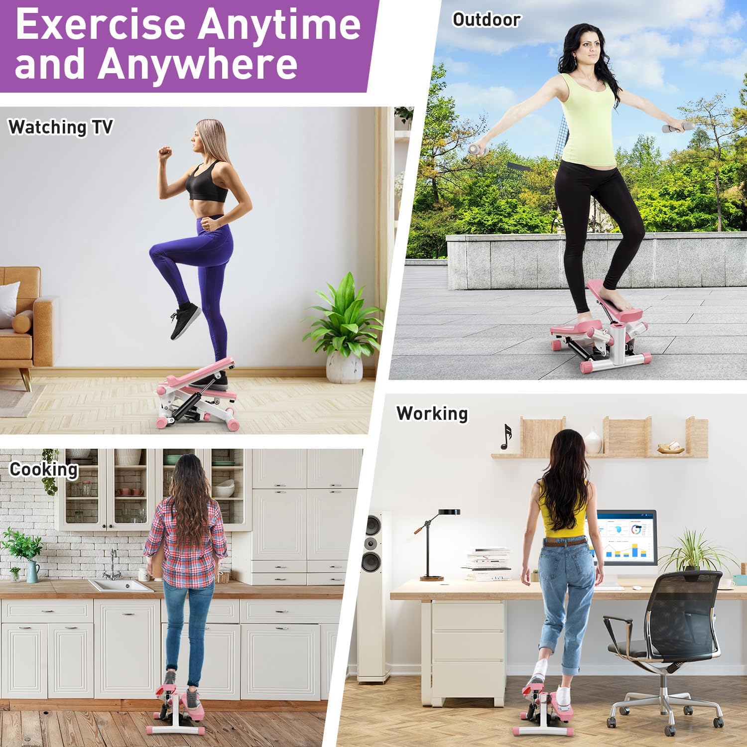 ZENOVA Steppers for Exercise at Home Portable Mini Stepper Stair Stepper with Resistance Band and Mat Fitness Stepper for Full Body Cardio Exercise 330lbs Weight Capacity - Image 6