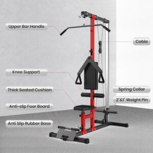 LAT Pulldown Machine, Multi-Functional Cable Machine with High & Low Pulley System, Row Cable Machine for Home Gym with Adjustable Seat & Leg Support, Heavy-Duty Tricep & Back Workout Equipment