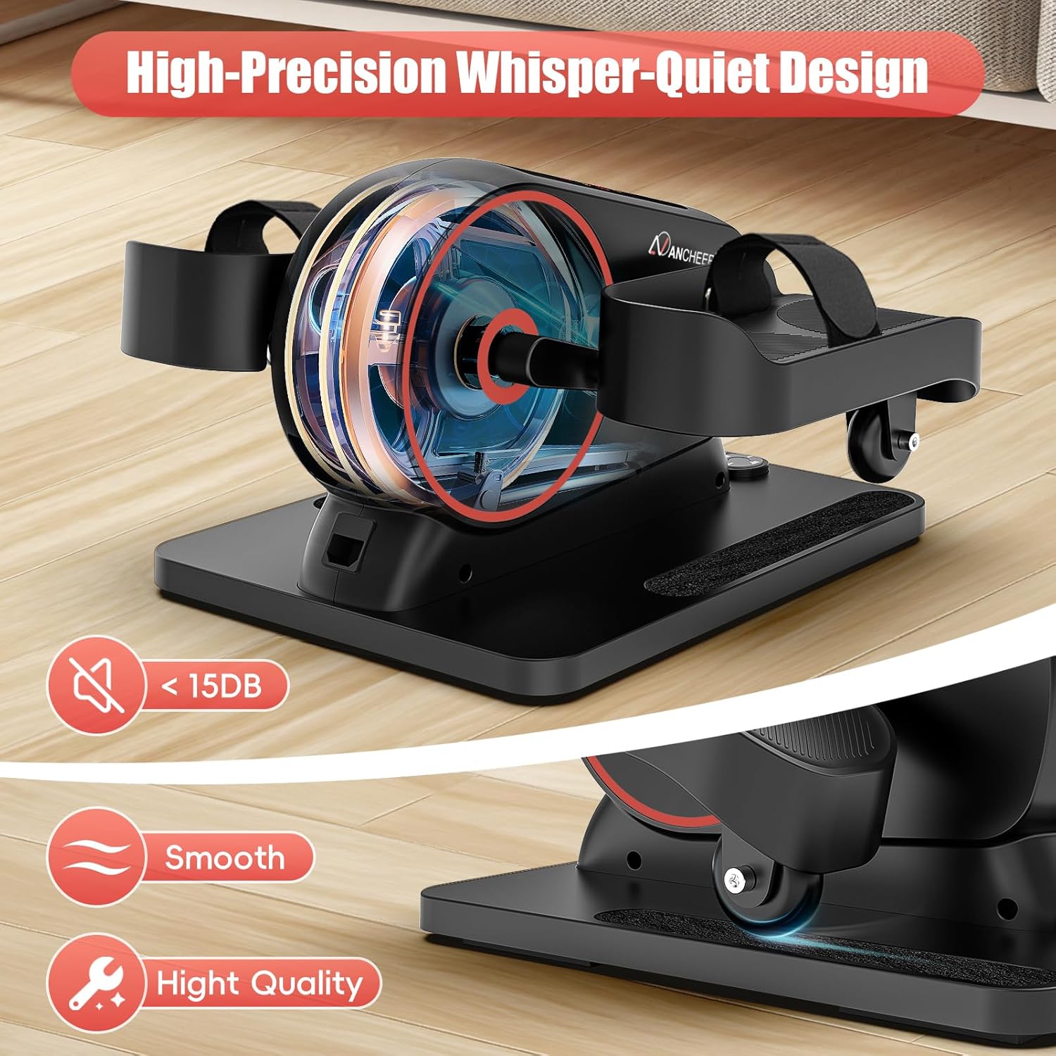 ANCHEER Under Desk Elliptical Machine, 2-in-1 Mini Exercise Bike, Digital Display, 9 Resistance Levels, 12 Speed Levels, Active and Auto Modes, Silent Operation - Image 6