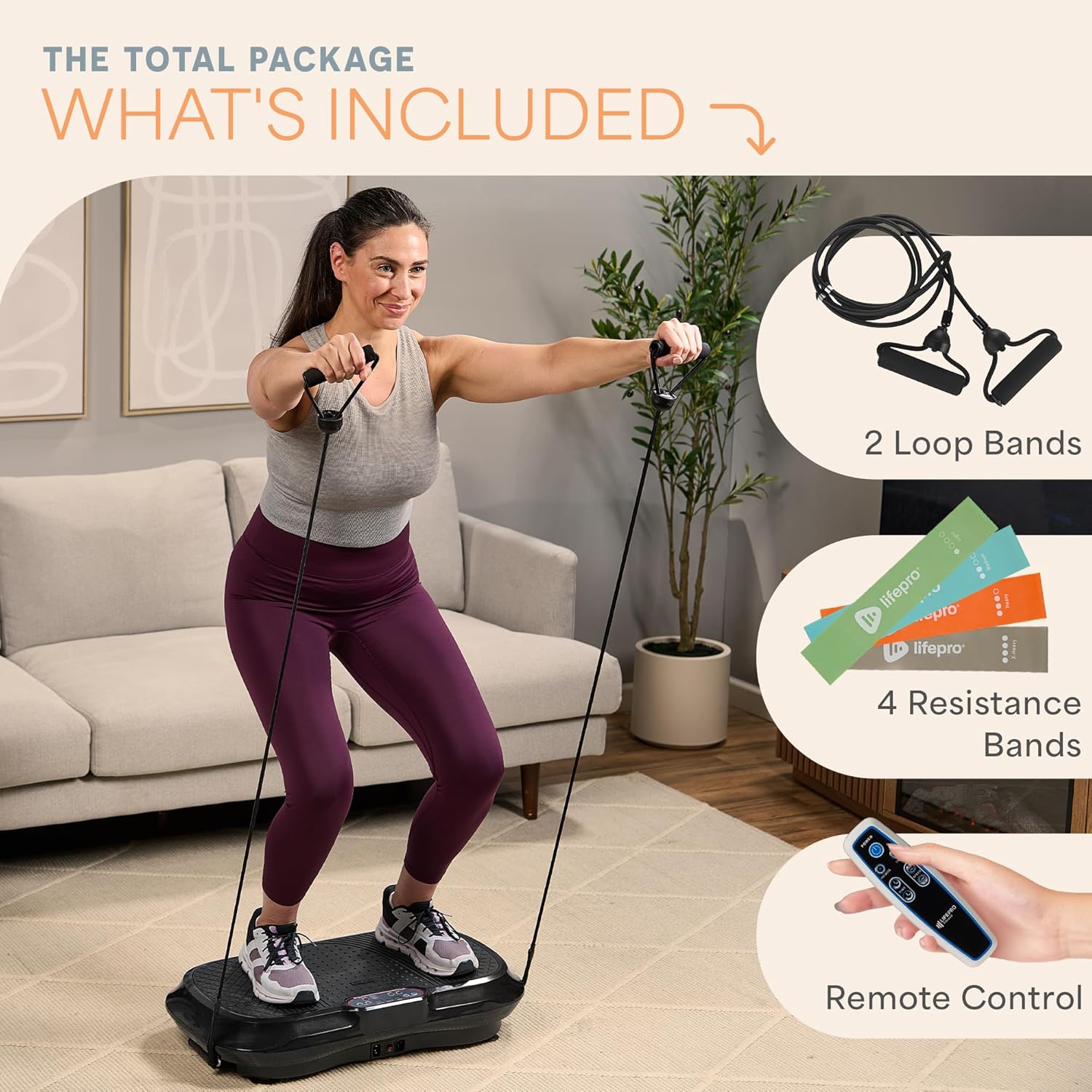 Lifepro Waver Vibration Plate Exercise Machine for Lymphatic Drainage, Muscle Activation, Full-Body Workout Vibrating Platform with Loop Bands, Fitness Equipment for Strength Toning & Fat Loss - Image 7