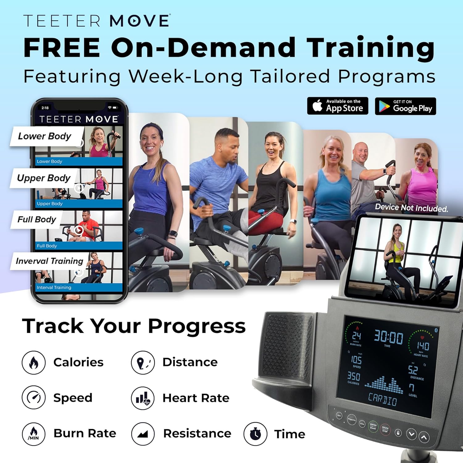 Teeter FreeStep Recumbent Cross Trainer Stepper, Zero-Impact Exercise Bike Alternative w/Patented Physical Therapy Stride, Up to 350lb, Free App w/Trainer Workouts - Image 6