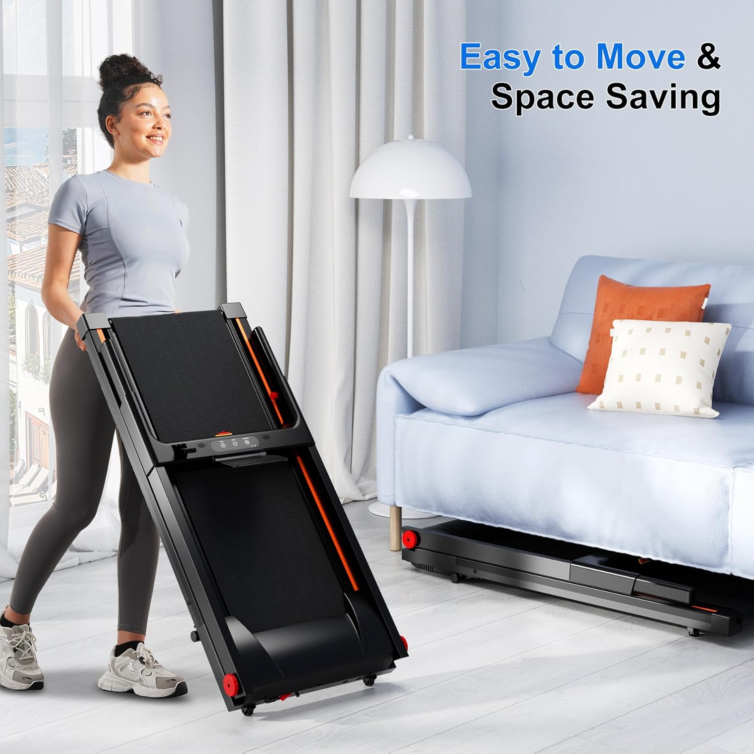 Treadmill with 5% Incline, 300lbs Capacity Folding 15 HP Small Treadmills for Home Portable Running Treadmill with Handles Quiet Brushless Dual Cushion System, Electric Compact Treadmil - Image 6