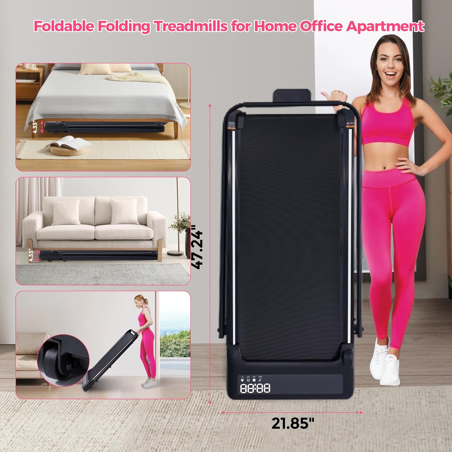 Electric Walking Pad with Handle Bar, 3.0HP Portable Small Walking Pads Treadmills for Home Small with Handles, 0.6-6.2MPH Compact Home Treadmill for Small Spaces, 320LBS - Image 8