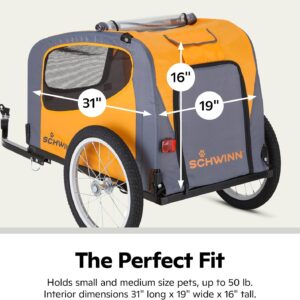 Schwinn Rascal Pet Trailer, Holds Pets Up to 50 or 100 lb, Universal Coupler, Folding Frame, Quick-Release Wheels, Rear Doggy Door, Leash, Washable Liner, Bug Screen, Schwinn Bike Trailer for Pets