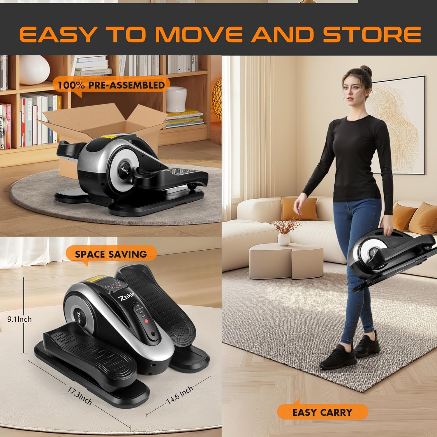 Zakle Under Desk Elliptical Machine, Electric Seated Pedal Exerciser w/Remote Control & 12 Adjustable Speeds, Fully Assembled Elliptical Training Machine for Home Office - Image 8