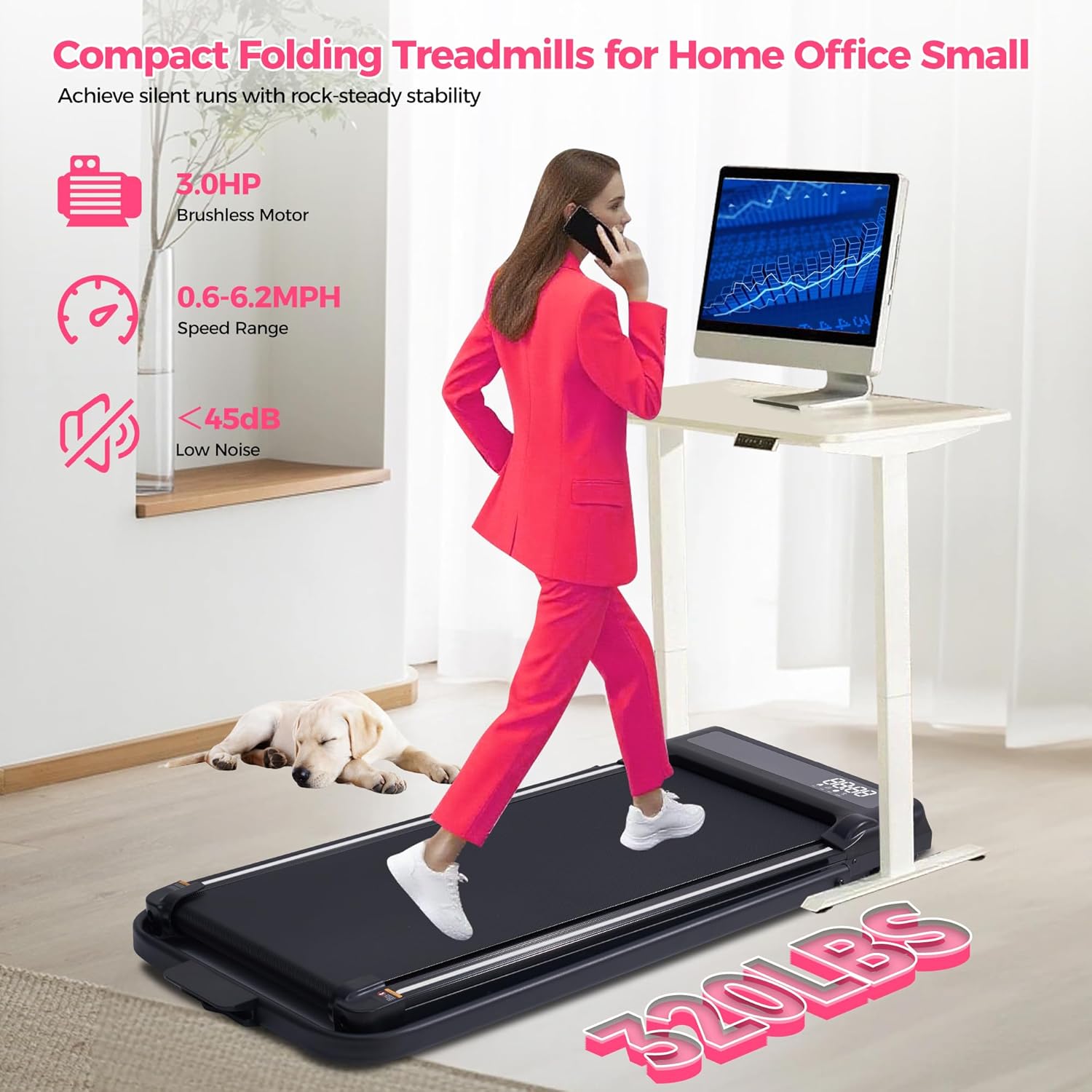 Electric Walking Pad with Handle Bar, 3.0HP Portable Small Walking Pads Treadmills for Home Small with Handles, 0.6-6.2MPH Compact Home Treadmill for Small Spaces, 320LBS - Image 6