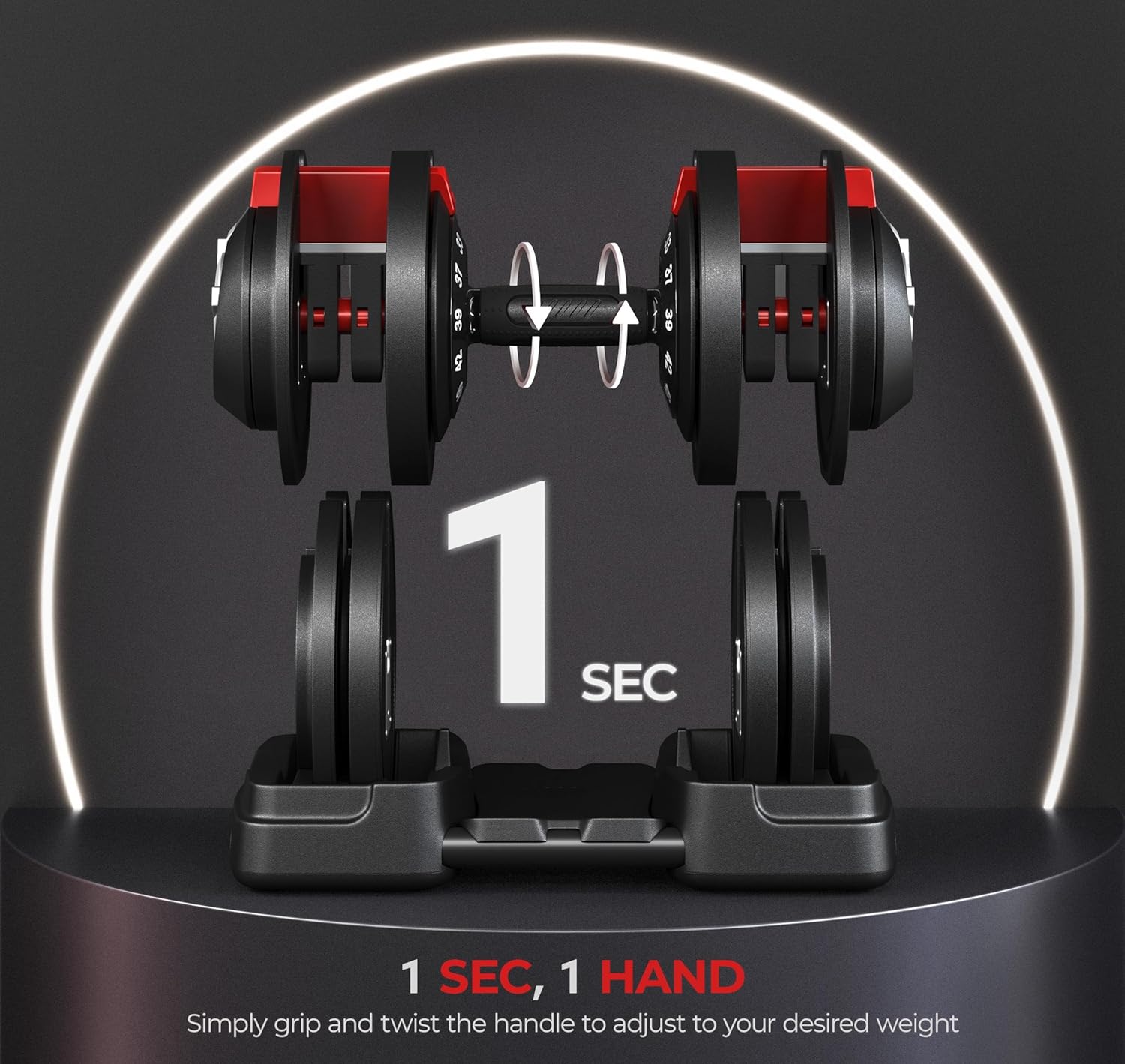 Yaheetech Adjustable Dumbbell Set 28/40/52.5/90LBS Adjustable Dumbbells Fast Adjust Dumbbell Weight Set with Anti-Slip Handle and Tray for Men/Women Home Gym Strength Training Equipment Single/Pair - Image 3