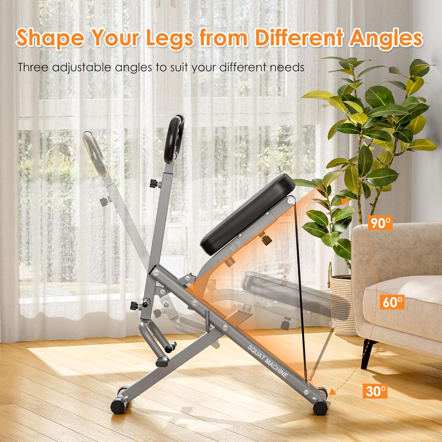 DlandHome Squat Machine, Squat Rowing Machine with Adjustable High-Strength Resistance Band for Home Gym, Foldable Leg Glute Trainer for Full Body 330lbs - Image 5